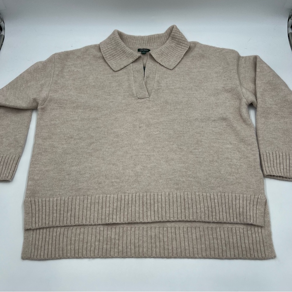 Wild Fable Womens Oversized Polo Sweater XXL Light Beige Knit V-Neck Pullover